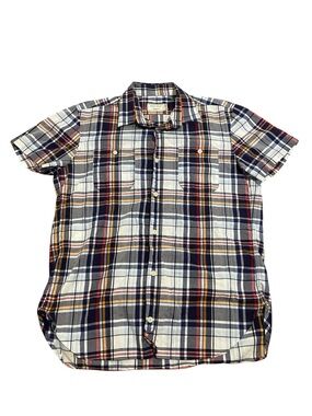 MAISON KITSUNE Short-Sleeve Plaid Button-Down Shirt - Navy, White & Red